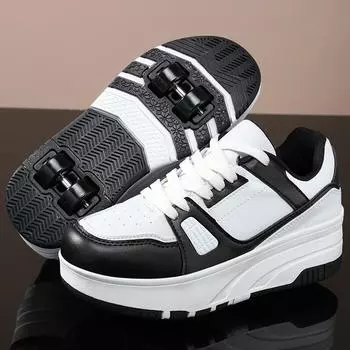 29-40 Детская четырехколесная обувь на плоской подошве с разборкой для бегунов/обувь для коньков с колесами 29 чёрный