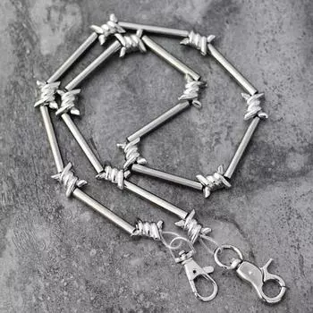 29-дюймовая колючая проволока в стиле тяжелого металла, серебряная цепочка для кошелька, цепочка для брюк в стиле панк, ювелирные изделия в стиле хип-хоп