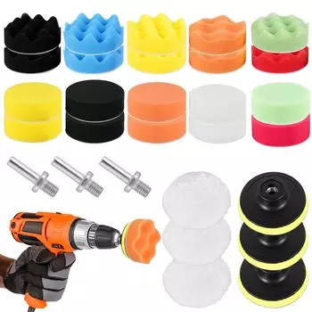 29 шт. 3-дюймовый полировальный диск для автомобиля, полирующая вощеная губка, шерстяная полировальная подушка для колес для автомобиля, адаптер для полировки сверла, удаляет царапины