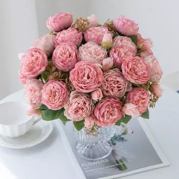 29 см Букет искусственных цветов 5 головок пионов в европейском стиле Шелковые цветы Высококачественные пластиковые цветы Искусственные ромашки Домашний декор