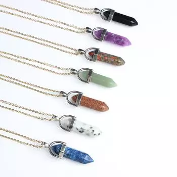 29 Стиль 42 см Натуральный Кристалл Камень Ожерелье Шестигранная Колонна Золотая Цепь Нержавеющая Сталь Подвеска Для Самодельных Ювелирных Изделий Для Мужчин И Женщин 42cm