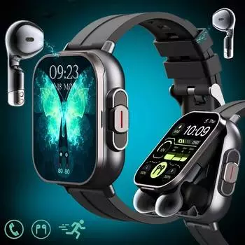 2,01-дюймовые HD-умные часы с беспроводными наушниками TWS 5.3, спортивным и фитнес-трекером, оповещениями о погоде, календарем, дыхательными упражнениями — для iPhone и Android