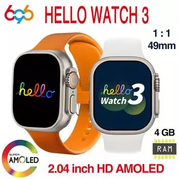 2.04 Amoled экран Hello Watch 3 умные часы Ultra Series 8 49 мм компас 4 ГБ памяти пульсометр электронная книга для мужчин и женщин умные часы