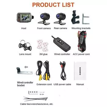 2,0-дюймовый IPS-экран, двойной записывающий видеорегистратор 1080P, передняя и задняя двойная камера с проводным управлением Wi-Fi, новый рекордер для вождения мотоцикла чёрный