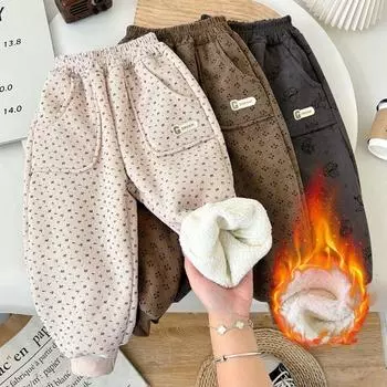 2-10 лет Новые осенние и зимние вельветовые брюки для мальчиков и девочек Теплые детские брюки Детские брюки Модные брюки для малышей 90 коричневый