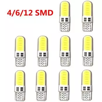 2/10 шт. COB 4/6/12SMD светодиодный габаритный фонарь W5W T10 194 168, парковочная лампа, автоматический клин CANBUS, силикагель, яркий белый свет для номерного знака White 6000K