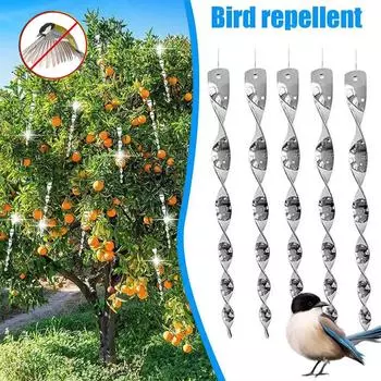 2-10 шт. вращающийся стержень для отпугивания птиц, светоотражающие стержни для отпугивания птиц, 30 см, подвесной спиральный стержень для защиты от птиц, садовый декор, колокольчики 2PC серебряный