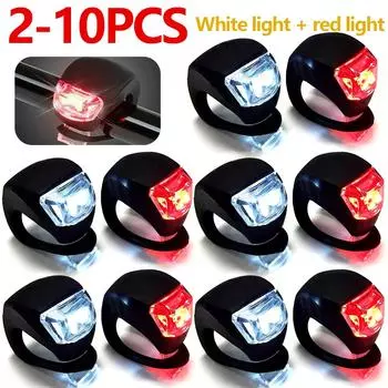 2-10pcs LED Silicone Bicycle Front Rear Light Set 3 Modes Waterproof MTB Mountain Road Bike Cycling Headlight Tail Warning Lamp