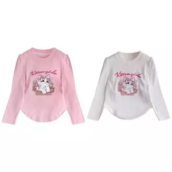 2-12 лет Дети Девочки Милый Котенок Принт Толстовка Длинный Рукав Топ 110 розовый