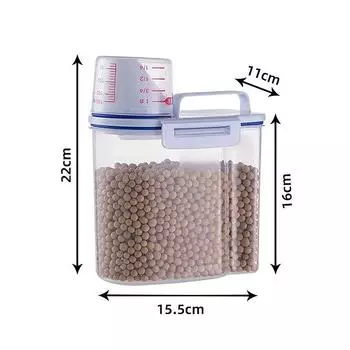 2/1,5 кг ведро для еды, пластиковый резервуар для хранения с мерным стаканчиком, большой емкости, компактный контейнер для хранения риса S синий