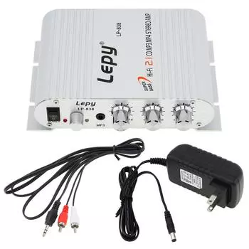 2,1-канальный мини-цифровой усилитель мощности звука для автомобиля, мотоцикла, дома с адаптером питания, управлением низкими и высокими частотами, усилитель мощности звука EU
