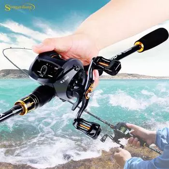 Силовая удочка с двусторонней ручкой Baitcast на 4 секции, 2.1/2.4 м 2.1m Rod and Left Reel