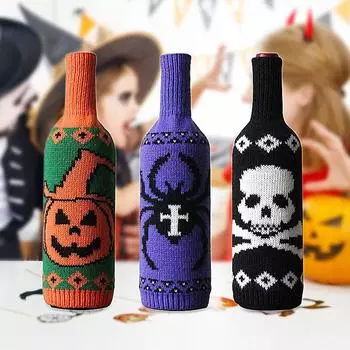 2/1 шт. сумки для бутылок вина на Хэллоуин, череп, тыква, узор, вязаный чехол для бутылки, украшение для праздничного обеденного стола на Хэллоуин Skeleton 1PC