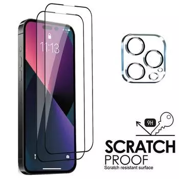 [2 + 1 упаковка] Защитная пленка из закаленного стекла с полным покрытием для iPhone 12 13 Mini 14 Plus 11 Pro Max Защитная пленка для объектива камеры Ultra HD Взрывозащищенные пленки