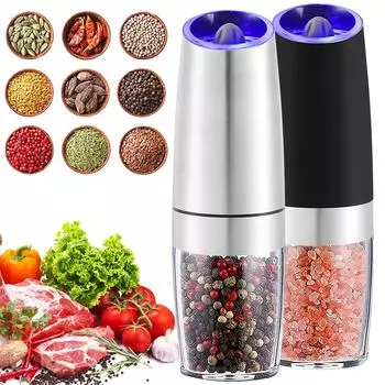 2/1pcs Electric Pepper Mill Stainless Steel Automatic Gravity Shaker Salt Pepper Grinder Set Spice Mills Kitchen Grinding Tool