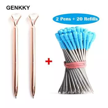 2+20Pcs/Set Big Diamond Crystal Pen Gem Ballpoint Pens Metal Ball Pen Refills Kawaii Magical Pen Fashion School Office Supplies