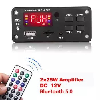 2*25 Вт усилитель Bluetooth 5,0 MP3-плеер декодер плата с пультом дистанционного управления 12 В автомобильный MP3-плеер USB-модуль записи AUX TF FM-радио