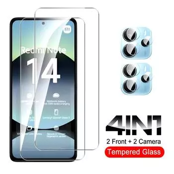 [2+2] 4 в 1 прозрачный HD защитный экран закаленное стекло + пленка для объектива для Redmi Note 14 5G 4G пленка для объектива камеры Redmi Note14 чехол RedMi Note 14 5G белый