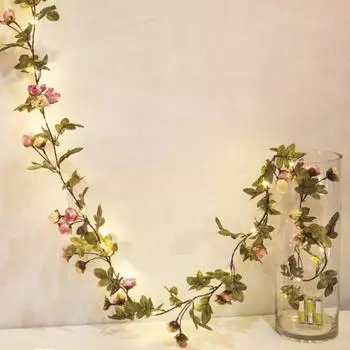 2,2 м имитация розовой гирлянды с цветочным светодиодным медным гирляндным светильником для домашнего декора красный