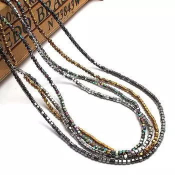 2*2 мм золотые/серебряные/черные разноцветные шестигранные бусины из друзового гематита с покрытием для изготовления ювелирных изделий 15 дюймов чёрный