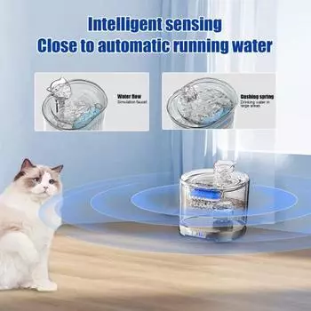 2.2L/74.4oz Автоматический фонтан для кошек, тихий диспенсер для воды для домашних животных, 4-слойный фильтр, прозрачный
