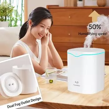 2.2L Двойной увлажнитель воздуха с распылением, бесшумный, большой емкости, включает ароматизатор и подсветку, увлажнитель воздуха с прохладным паром для дома