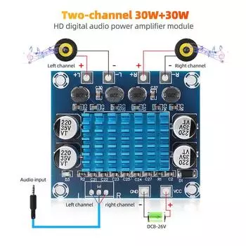 2*30 В двухканальный усилитель, плата цифрового аудио усилителя, Hi-Fi HD стерео MP3-плеер, беспроводное радио