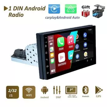 2 + 32 ГБ 1din Android 12 радио 7 дюймов беспроводной Carplay автомобильный мультимедийный плеер универсальный 1 Din GPS навигация для VW KIA Nissan 1+16GB