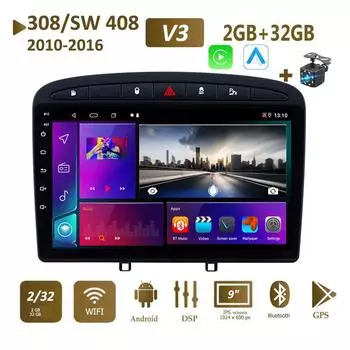 2 + 32 ГБ 2 Din DSP Android автомобильный радиоприемник мультимедийный видеоплеер для Peugeot 308 308SW 408 2010-2016 навигация GPS Carplay WiFi T1 1+16GB