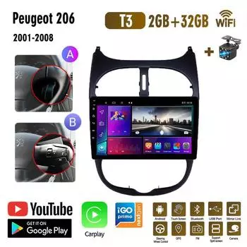 2 + 32 ГБ автомобильный радиоприемник для Peugeot 206 206CC 206SW 2000-2016 Citroen C2 2004-2008 плеер Android Carplay WIFI GPS навигация стерео 2din 1+16GB,A