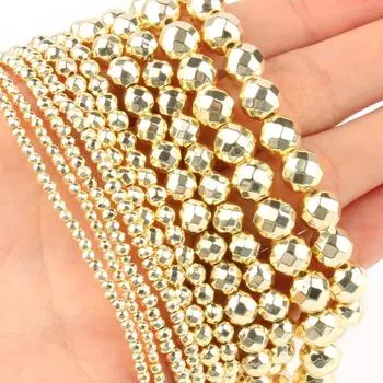 2/3/4/6/8 мм бусины из натурального камня граненые светло-позолоченные гематитовые свободные бусины для изготовления ювелирных изделий аксессуары для браслетов «сделай сам» 4mm 101pcs