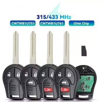 2/3/4 кнопки 315/433 МГц дистанционный ключ для автомобиля Nissan Sylphy Cube Rogue Versa Tiida бесключевой доступ ID46 чип-брелок CWTWB1U761 CWTWB1U751 CWTWB1U816 2 Buttons 315Mhz