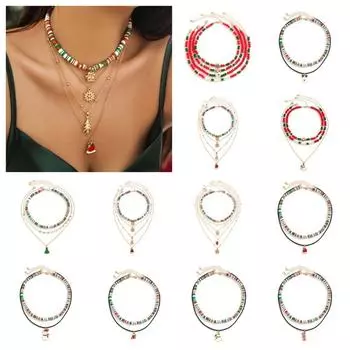 2/3/4 шт./компл. многослойное рождественское ожерелье Санта-Клауса с мультяшной подвеской-колье для женщин H