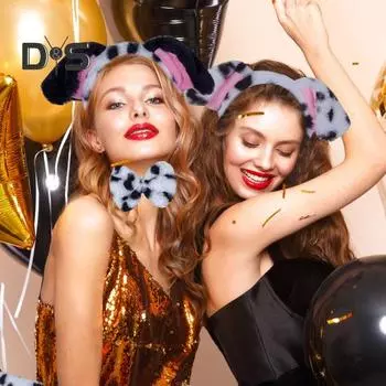 2/3/4 шт./компл., набор из собачьих ушей и колец для волос для взрослых и детей, плюшевый хлопковый наполнитель, нос, хвост, галстук-бабочка для косплея, рождественский подарок на вечеринку в честь Хэллоуина B