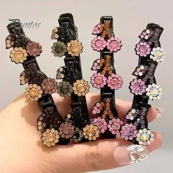 2/3/4 шт. Женские плетеные заколки для волос со сверкающими стразами, вишневыми бабочками, клеверным декором, двухслойные челки, шпильки, аксессуары для волос C