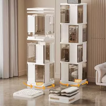 2/3/4-слойный вращающийся книжный шкаф, складная книжная полка на 360 градусов, экономящая место в гостиной, пластиковый органайзер для хранения вещей