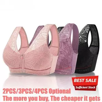 2/3/4шт. Большой размер бюстгальтера Мягкие хлопковые чашки перед молнией в пожилом возрасте дышащее нижнее белье 36/80