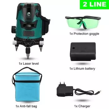 2/3/5 Линий Самовыравнивающийся Лазерный Уровень 360° Вращающийся В помещении На улице Зеленый Радиус Переменный Прямой Горизонтальный Вертикальный Измерительные инструменты 2 Lines