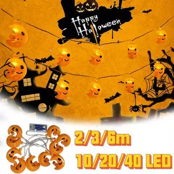 2/3/6M 6/10/20ft 10/20/40LED Хэллоуин ужас огни гирлянда для Хэллоуин вечеринка декор Хэллоуин Луна светодиодная гирлянда One Size оранжевый