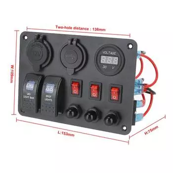 2+3 Gang Rocker Switch Panel Car Marine RV Circuit LED Breaker Digital Voltmeter With Overload Protector Waterproof красный