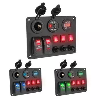 2+3 Gang Rocker Switch Panel Digital Voltmeter Car Marine RV Circuit LED Breaker с защитой от перегрузки Водонепроницаемый синий