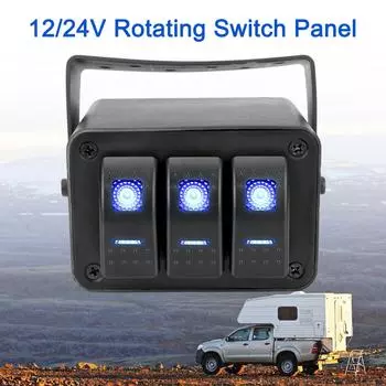 2/3 Gang Rocker Switch Panel Waterproof 12-24V с синим светодиодным индикатором для транспортных средств Caravan Truck Marine Rotate Case 3 Gang