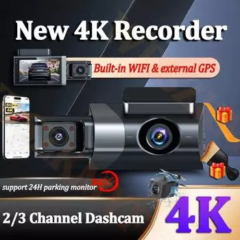2/3-канальный UHD 4K видеорегистратор для автомобилей 24-часовой парковочный монитор Автомобильный видеорегистратор WIFI GPS APP Видеорегистратор Камера для автомобиля Автомобильные аксессуары None