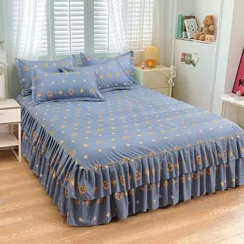 2/3 шт. двухслойная кружевная юбка-кровать, полностью утолщенное хлопковое постельное белье с цветочным принтом, покрывало на кровать для комплекта постельного белья размера «queen-king-size» 2 Pcs 120x200cm