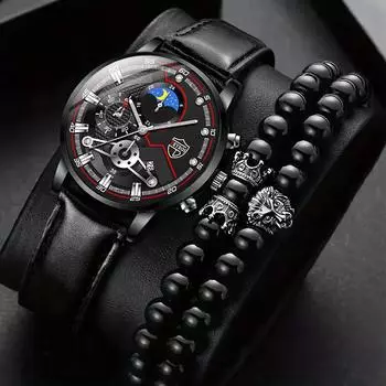 2/3 шт./компл., модные мужские деловые кварцевые часы из искусственной кожи и браслет из 1 шт./комплект браслетов из 2 шт., мужские подарки