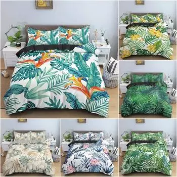 2/3 шт., комплект пододеяльников с тропическими растениями, комплект постельного белья с цветочными листьями, пододеяльник для декора спальни, полное постельное белье King Queen Baby Size 133x70cm