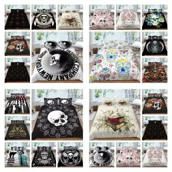 2/3 шт. комплект постельного белья дышащее одеяло пододеяльник комплект 3D череп дизайн микрофибра удобный покрывало костюм UK Single 135x200cm