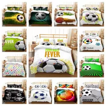 2/3 шт Комплекты кроватей Высокое качество Постельное белье Чехол Костюм Уникальный дизайн 3D Футбол Печать Постельное белье Чехол Костюм с постельным бельем Подушка UK Single 135x200cm