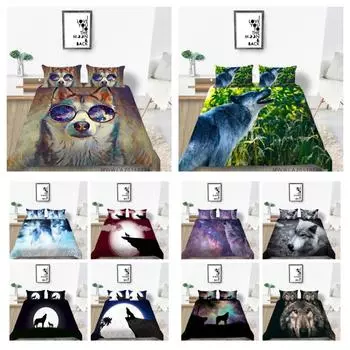 2/3 шт. комплекты одеял с наволочкой, домашний текстиль, одеяло из микрофибры с принтом волка, пододеяльник UK Single 135x200cm