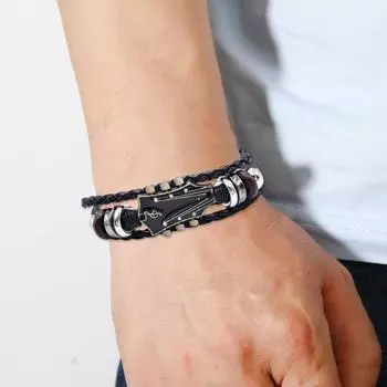 2/3 шт. панк-гитарный браслет ретро искусственная кожа цинковый сплав рок-музыка браслет ручной работы плетеный многослойный браслет для мужчин синий